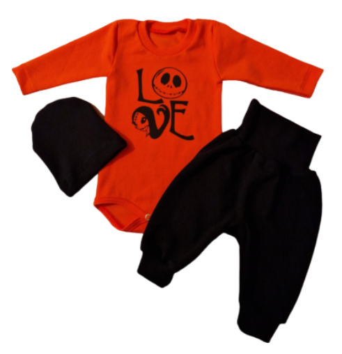 3-dílná souprava body polodupačky čepička Halloween love